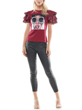 Load image into Gallery viewer, OYA SUNGLASS GIRL PATCH WITH FAUX LEATHER SLEEVE TOP
